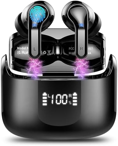 Wireless Earbud, Bluetooth Headphones 5.3 NEW 40H Ear Buds Bass Stereo Earphones Noise Cancelling Earbud with 4 ENC Mic in-Ear Bluetooth Earbud USB-C LED Display IP7 Waterproof Sport for Android iOS