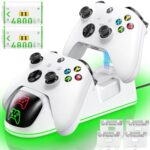 Controller Charger Station for Xbox Series/One-X/S/Elite with 2 x 4800 mWh Rechargeable Battery Packs, Charging Dock for Xbox Controller Battery with 4 Battery Covers for Xbox Series/One, White